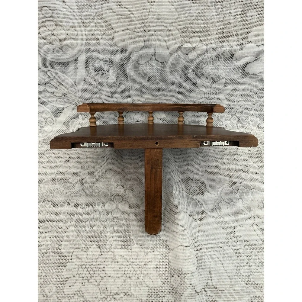 Vintage curio shelf, spindle shelf, small shelf, half circle, dark walnut wood